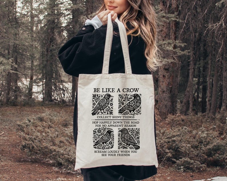 Bolsa de mano botánica Nordic Crow / Bolsa para libros de folclore imagen 1