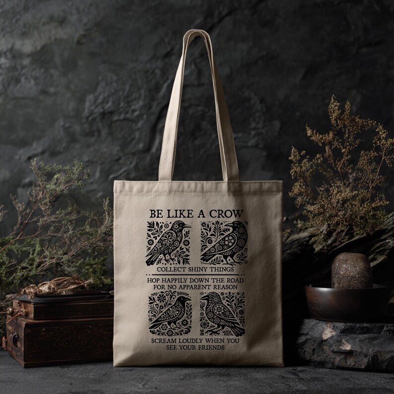 Bolsa de mano botánica Nordic Crow / Bolsa para libros de folclore imagen 3