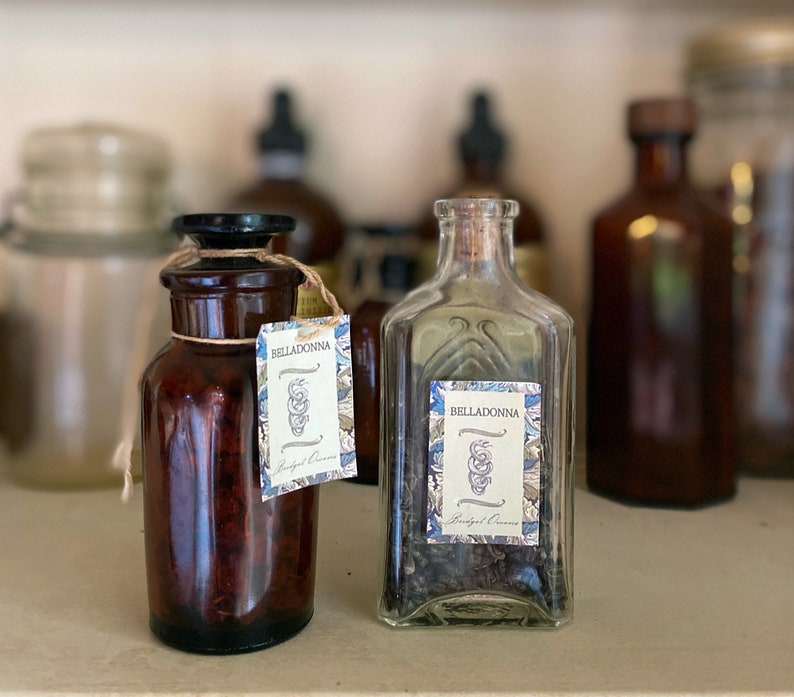 Practical Magic Apothecary Label Collection, A printable download for DIY potion bottles and jars. Witchy Vintage Decor labels for belladonna