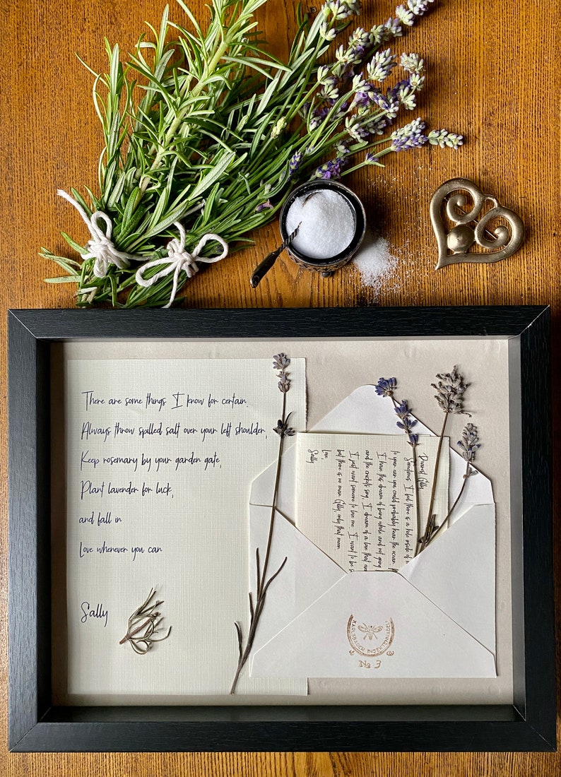 Sally Owens Iconic Quote from Practical Magic Immortalized in Framed Art, Featuring Pressed Lavender. Handmade Decor with Vintage Charm.