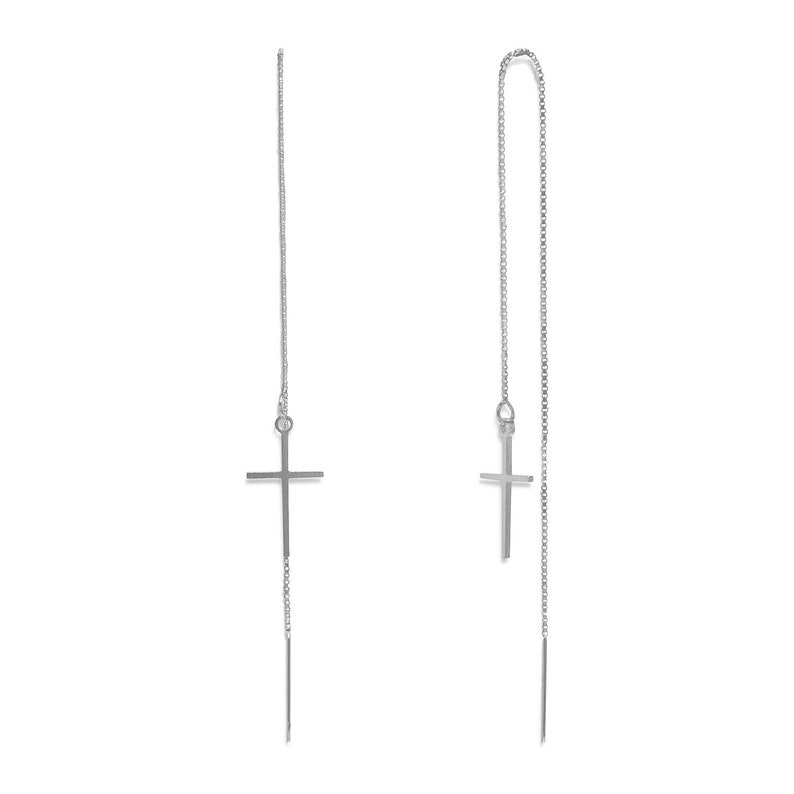 Solid .925 Sterling Silver Cross Threader Earrings