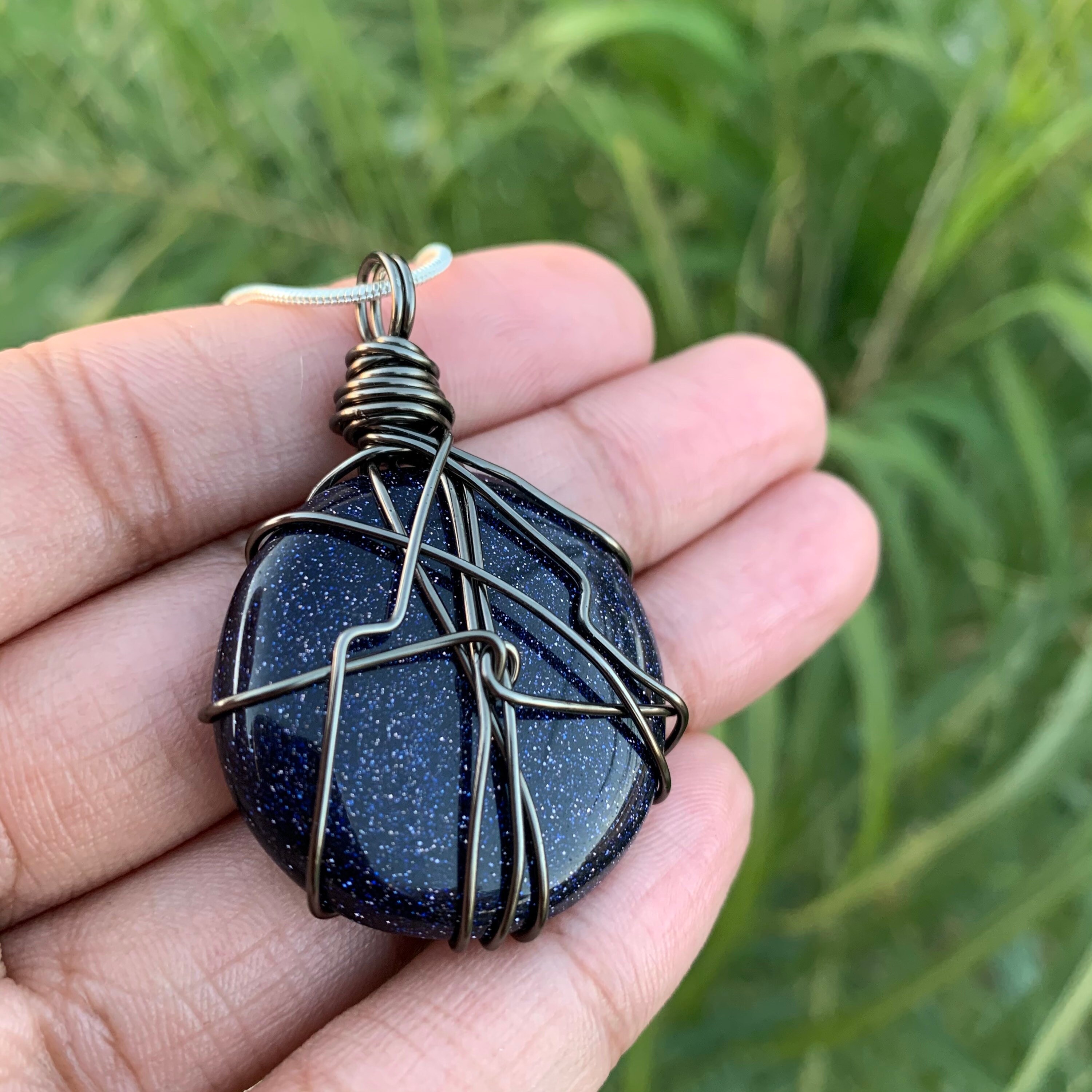 Blue Goldstone Crystal Healing Necklace Metaphysical Etsy