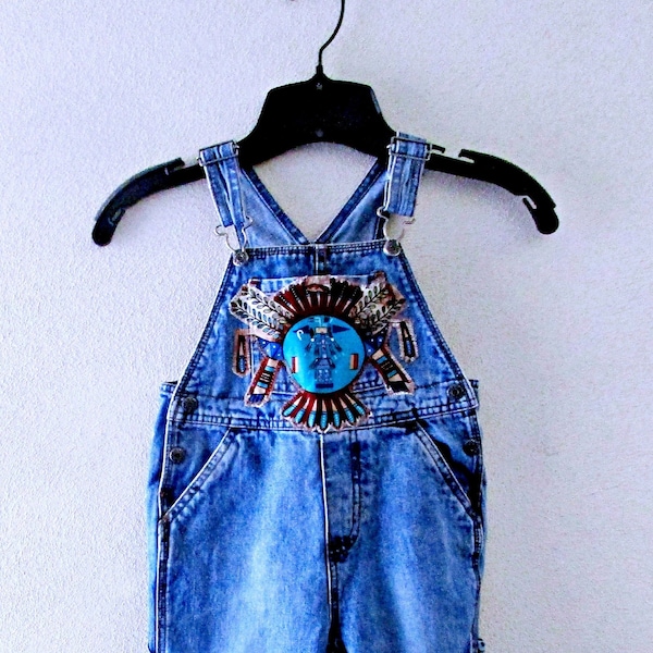 The CHILDRENS PLACE Boys Girls Upcycled Southwestern Denim Jean Overalls 24 Mo