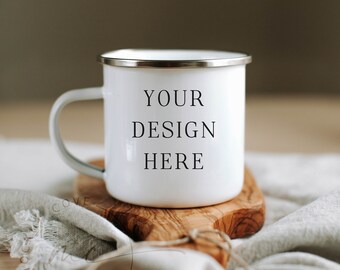 Mockup camping mug, Enamel camper mug mockup, coffee mug mockup, white camping mug, summer mug mockup, fall mug mockup