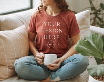 Heather Clay Bella Canvas 3001 Mockup | Bella Canvas 3001 | Tshirt Mockup | Lifestyle model Mockup
