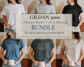 Gildan 5000 Tshirt Mockup Bundle, Gildan Neutral Colors, Tshirt Model Mockup, 6 Lifestyle Mockups
