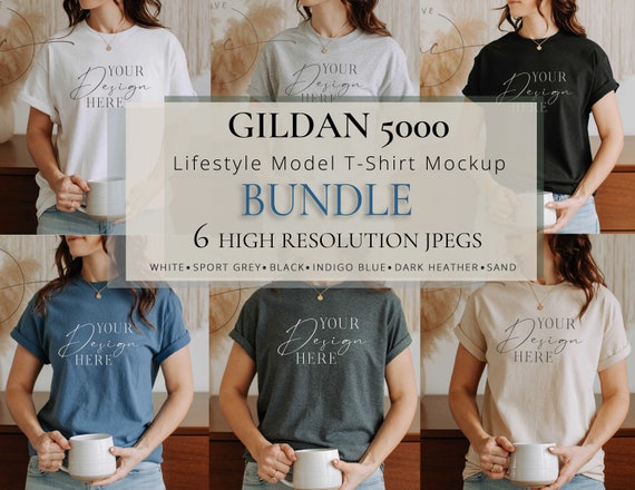 Gildan 5000 Tshirt Mockup Bundle, Gildan Neutral Colors, Tshirt Model Mockup, 6 Lifestyle Mockups