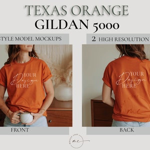 Texas Orange Gildan 5000 Mockup Front and Back, Gildan Tshirt Mockup, Gildan front and back mockup, Lifestyle model mockup