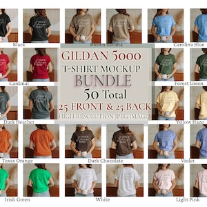 Bundle Gildan 5000 Mockup, Gildan 5000 Front and Back T-Shirt Mockup Bundle, Gildan Bundle 50 Mockups, cozy vibes mockups