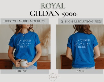 Royal Gildan 5000 Mockup Front and Back, Gildan Tshirt Mockup, Gildan front and back mockup, Lifestyle model mockup