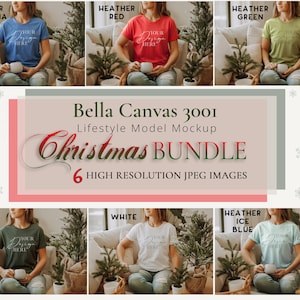Bella Canvas 3001 Weihnachten Mockup Bundle, 6 hochwertige Mockup JPEG-Dateien, Urlaub Shirt Mockup Bundle