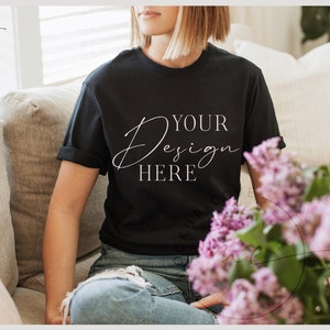 Black Softstyle 64000 Gildan Tshirt Mockup, Lifestyle Model Mockup, Valentines shirt mockup, Summer Shirt Mockup