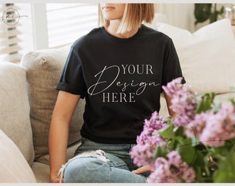 Black Softstyle 64000 Gildan Tshirt Mockup, Lifestyle Model Mockup, Valentines shirt mockup, Summer Shirt Mockup