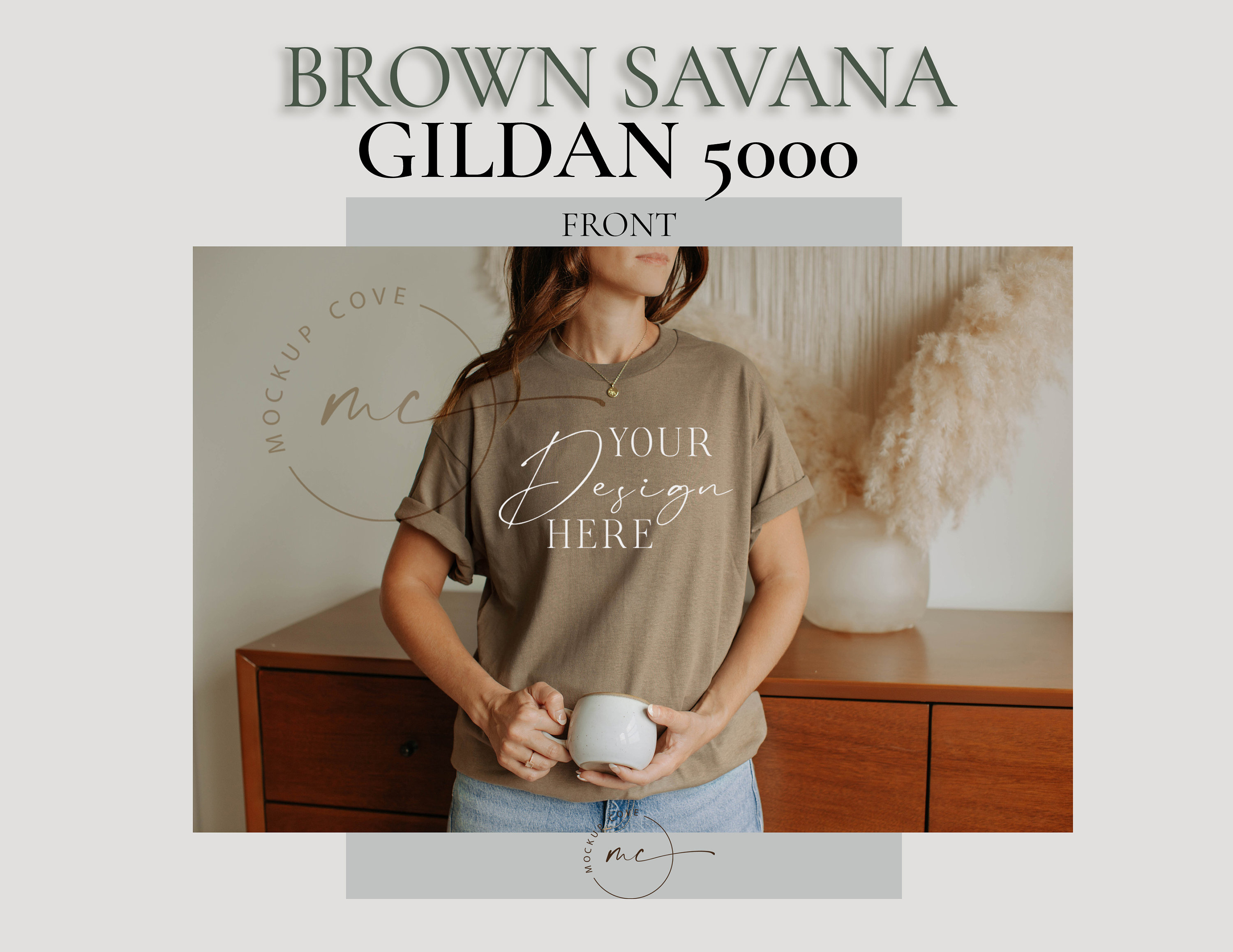 Brown Savana Frontside Gildan 5000 Mockup, Gildan 5000 Shirt