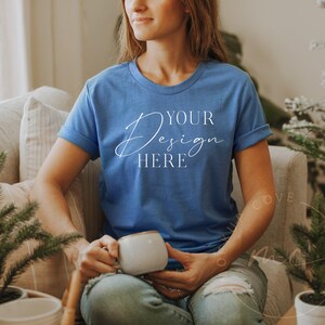 Heather Columbia Blue, Bella Canvas 3001 Christmas Mockup, Christmas Shirt Mockup, Bella Canvas Holiday Shirt Mockup