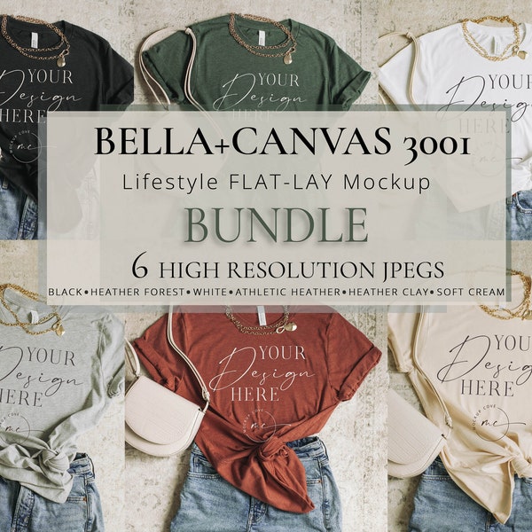 Mockup tshirt Bella Canvas 3001 Tshirt Mockup Bundle, Flat Lay tshirt mockup bundle, Neutral Color Tshirts Mockup, Fall Shirt Mockup