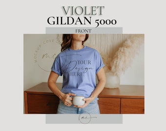 Violet Frontside Gildan 5000 Mockup, Gildan 5000 shirt mockup, digital file mockup, Lifestyle Purple Shirt Model Mockup