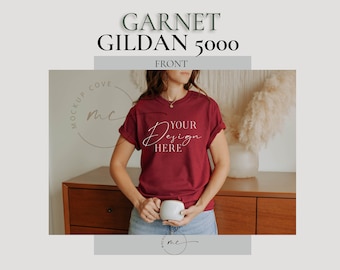 Garnet Frontside Gildan 5000 Mockup, Gildan 5000 shirt mockup, digital file mockup, Lifestyle Shirt Model Mockup