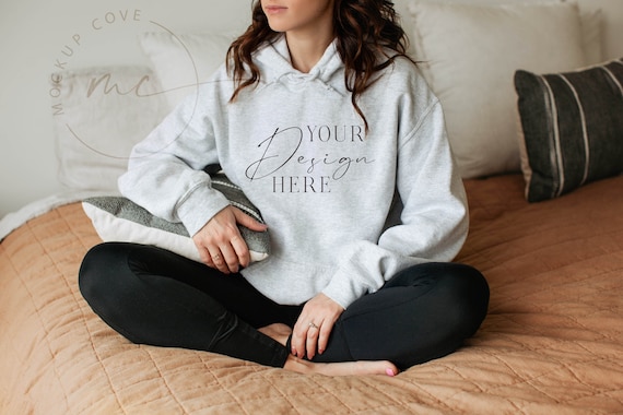 Ash Gildan 18500 Hooded Sweatshirt Mockup, Lifestyle Model Sweatshirt Mockup, Gildan Sweatshirt Mockup, cozy fall Mockup, boho mockup
