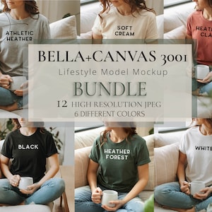 Bella Canvas 3001 Bundle | Bella Canvas 3001 mockup | T-shirt mockup | Earthy tones shirts | Lifestyle shirt model Mockup, cozy vibes mockup