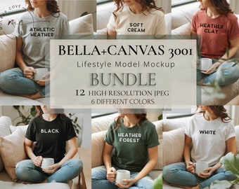Bella Canvas 3001 Bundle | Bella Canvas 3001 mockup | T-shirt mockup | Earthy tones shirts | Lifestyle shirt model Mockup, cozy vibes mockup