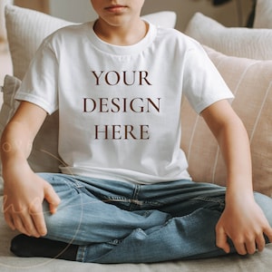 Boys 3001Y Youth Short Sleeve White Tee Mockup, Boys Lifestyle Shirt Mockup, Instant Download Digital File, Bella Canvas Mockup