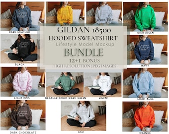 Bundle Sweatshirt Mockup, Gildan 18500 Hooded Sweatshirt Mockup Bundle, Gildan Hoodies Mockup, cozy fall and winter mockup