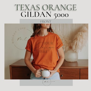 Texas Orange Frontside Gildan 5000 Mockup, Gildan 5000 shirt mockup, digital file mockup, Lifestyle Shirt Model Mockup