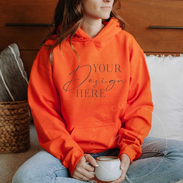 Orange Gildan 18500 Mockup, Orange Gildan Sweatshirt Mockup, Fall Gildan Hoodie Mockup, Orange Sweatshirt Mockup