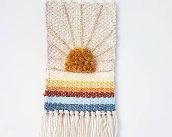 vintage sun& rainbow handwoven wallhanging nursery decor baby gift idea