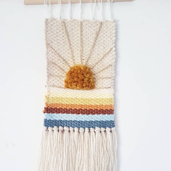 vintage sun& rainbow handwoven wallhanging nursery decor baby gift idea