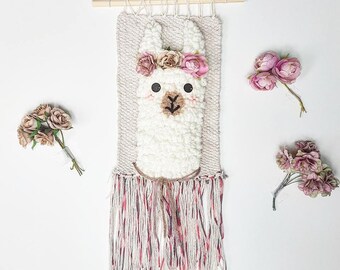 Alpaca llama handwoven tapestry wallhanging kids nursery valentines day kid gifts