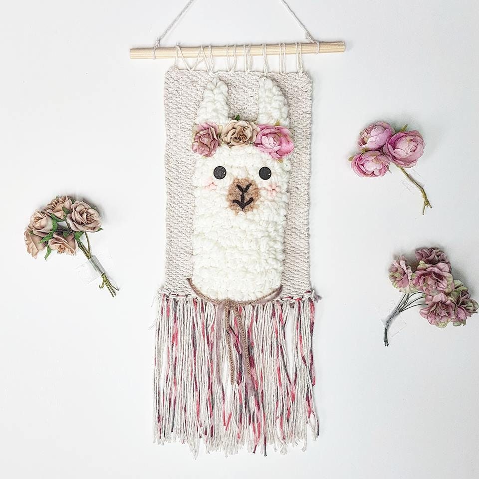 Alpaca Llama Handwoven Tapestry Wallhanging Kids Nursery Valentines Day Kid Gifts Etsy
