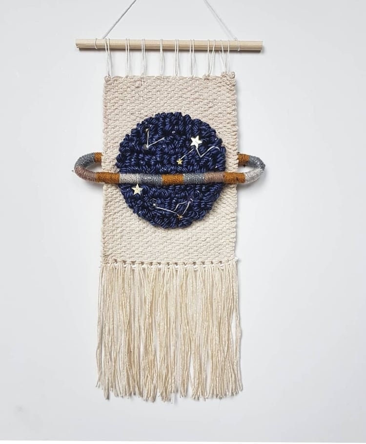 Planète Spatiale Original Tapisserie Tissée à La Main Wallhanging Enfants Cadeaux