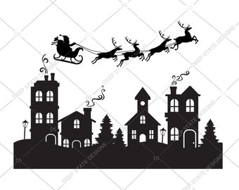villaggio di Natale svg, scena di Natale svg, natale svg, santas slitta, file cricut, svg, file vettoriale,
