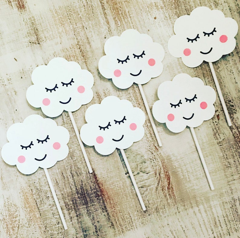 12 Cloud Cupcake Toppers-Rainbow Party decorations-Unicorn Birthday-Twinkle Twinkle party-Twinkle Twinkle Little Star babay shower
