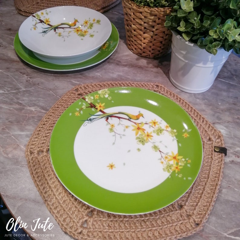 Set of 6 Jute placemat Under plate mats Crocheted napkins for Etsy