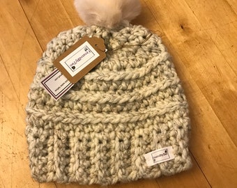 Adult Crochet Beanie with Fuzzy Pompom