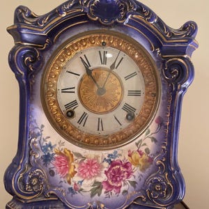 Antique 1882 ANSONIA &quot; Royal Bonn Germany&quot; Porcelain Mantel Clock/ Patented#
