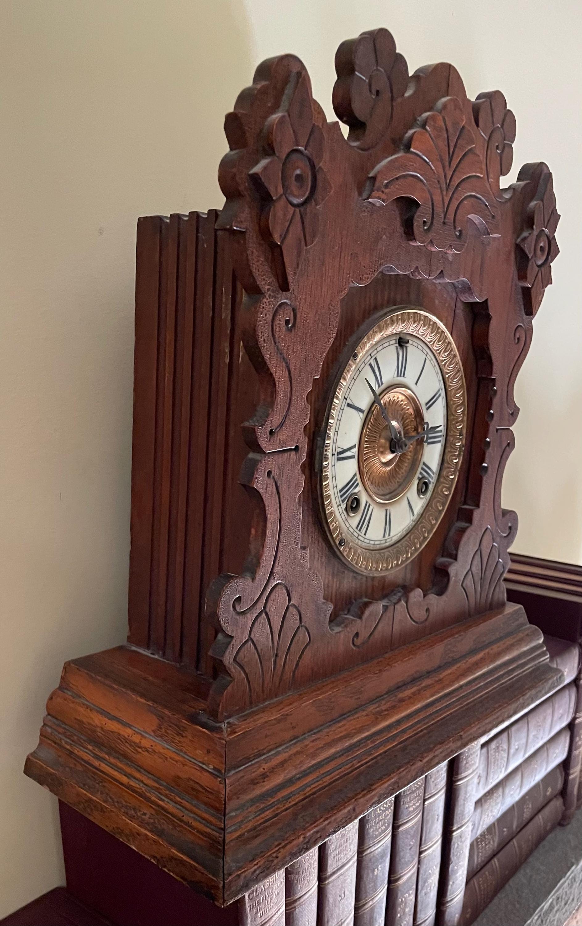 Antique 1882 ANSONIA Victorian Mantel Clock - WALTNUT CASE/ No