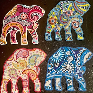 Elephant decals for cars, drink ware, and glass . Paisley print, mandala print, holographic