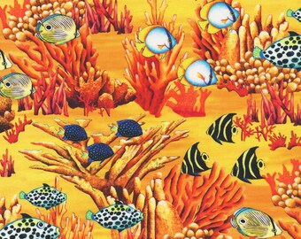 Fabric Finders Orange Aqua fish fabric