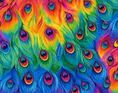 Rainbow Peacock Feathers Fabric by Timeless Treasures, 100 Cotton