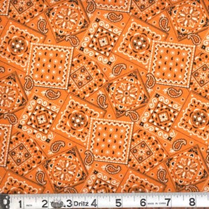 Bandana - Orange, 100% Quilt Cotton, Fabric By The Yard