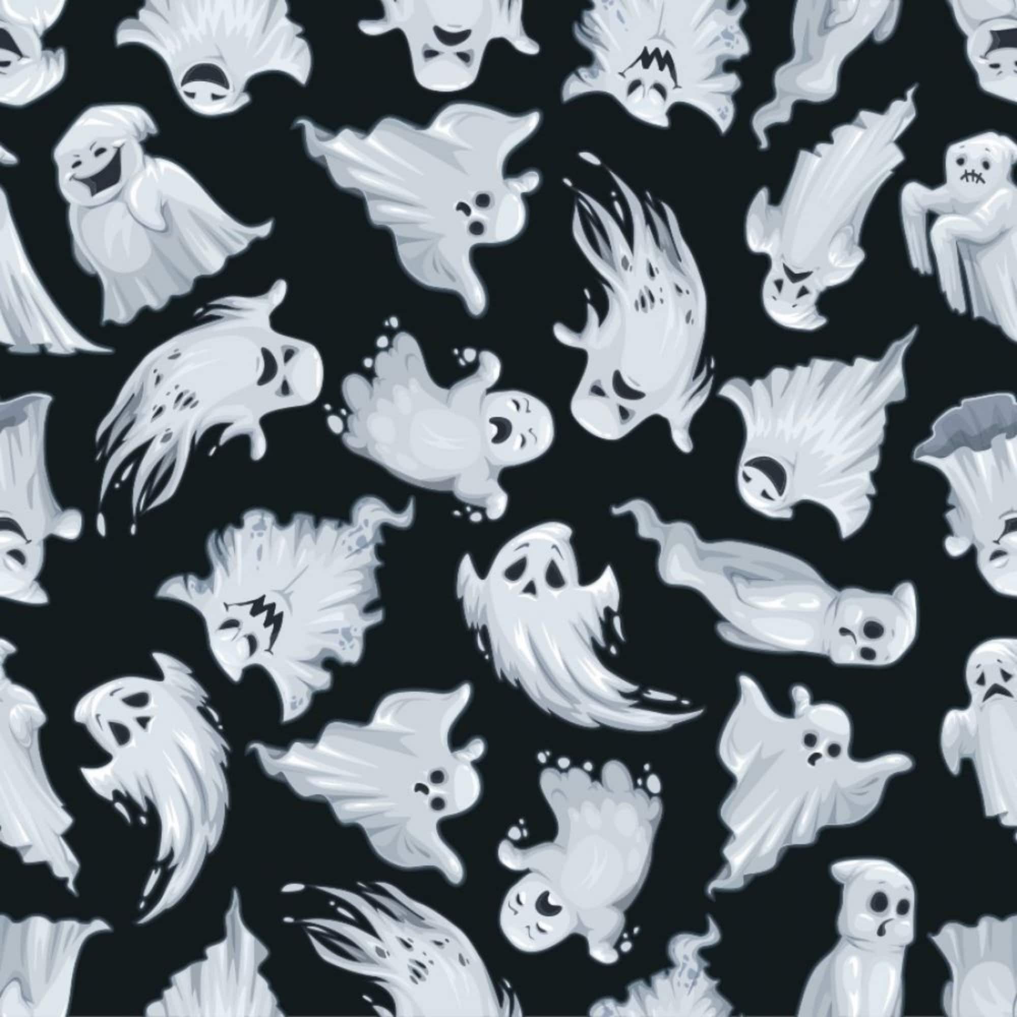 Tela de Halloween - Fantasmas espeluznantes, tela negra, tela para edredón 100 % algodón