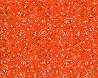 Bandana - Blaze Orange Paisley, 100% Quilt Cotton, Fabric By The Yard