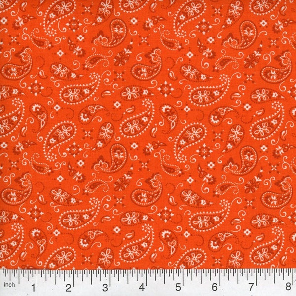 Bandana - Blaze Orange Paisley, 100% Quilt Cotton, Fabric By The Yard