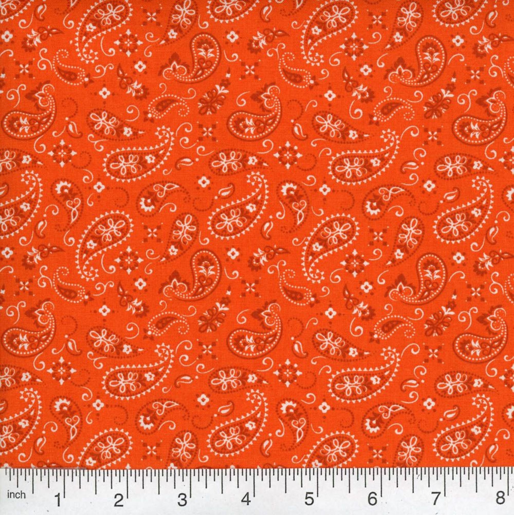 Bandana Blaze Orange Paisley, 100% Quilt Cotton, Fabric by the Yard 