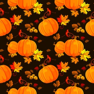 Pumpkin Spice on Black, Thanksgiving Fabric, 100% Quilt Cotton