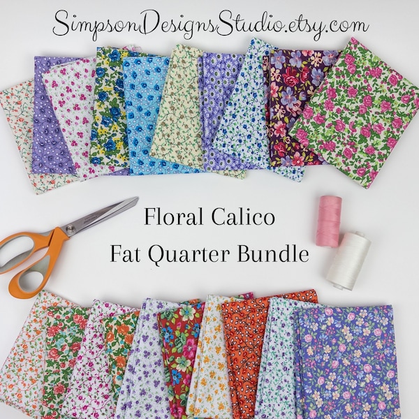 Floral Calico Fat Quarter Bundle, 100% Cotton Fabric, Quilt Fabric, Mystery Fat Quarter Bundle